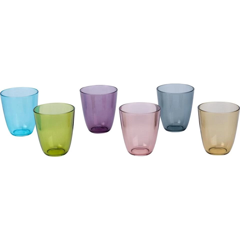 6x Stuks Gekleurde Waterglazen/drinkglazen Cosy Moments 310 Ml 3 6x Stuks Gekleurde Waterglazen/drinkglazen Cosy Moments 310 Ml