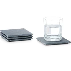Zeller Glazenonderzetters - 4 Stuks - Grijs - Leisteen - 10 Cm