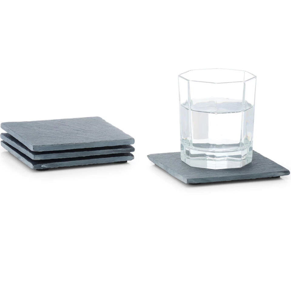 Zeller Glazenonderzetters - 4 Stuks - Grijs - Leisteen - 10 Cm 3 Zeller Glazenonderzetters - 4 Stuks - Grijs - Leisteen - 10 Cm