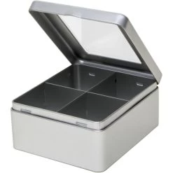 Merkloos Theedoos - Zilverkleurig - 4-vaks - Metaal - 15 Cm 5 Merkloos Theedoos - Zilverkleurig - 4-vaks - Metaal - 15 Cm -Het originele servies. 1000012619 0101
