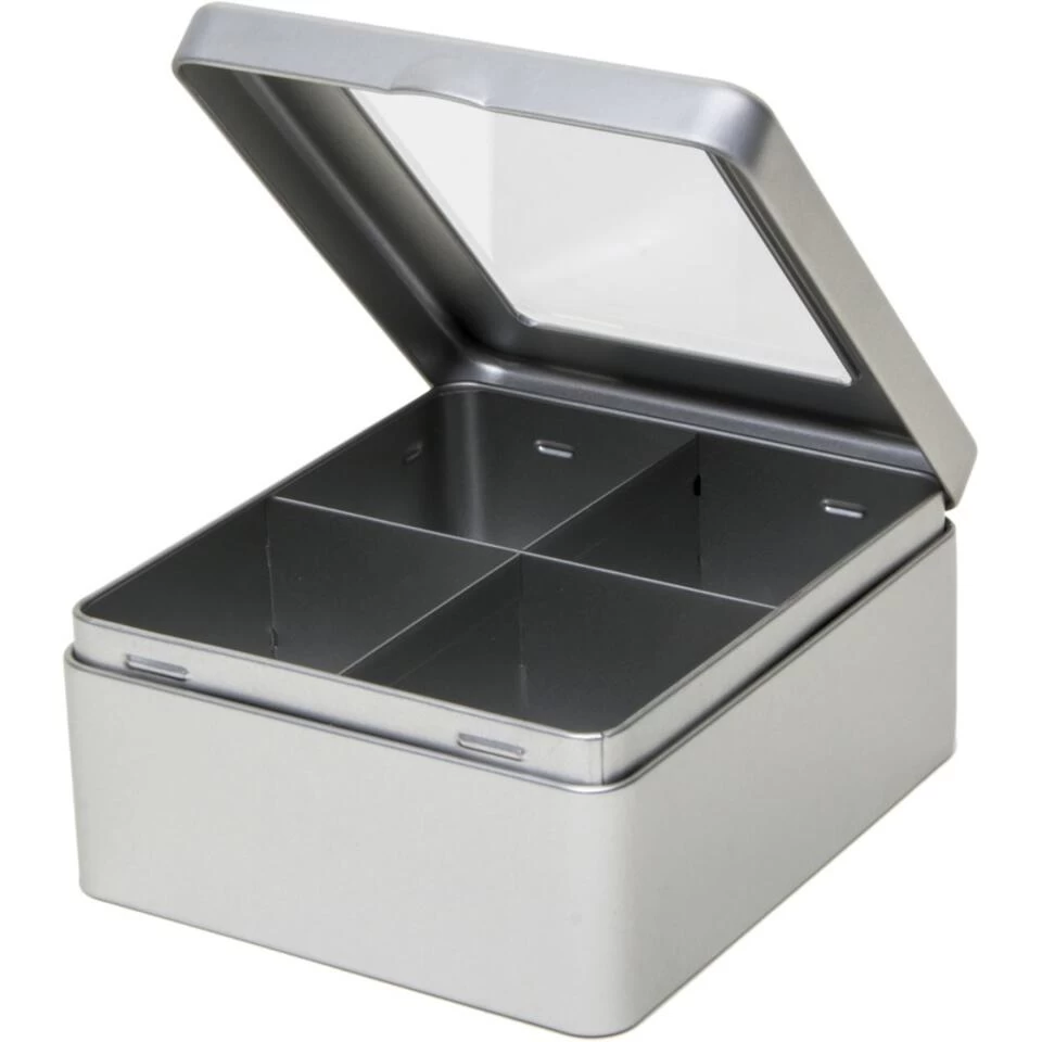 Merkloos Theedoos - Zilverkleurig - 4-vaks - Metaal - 15 Cm 4 Merkloos Theedoos - Zilverkleurig - 4-vaks - Metaal - 15 Cm - Afbeelding 2