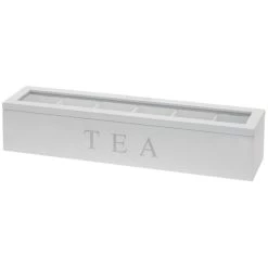 Merkloos Theedoos - Wit - Hout - 6-vaks - 43 Cm