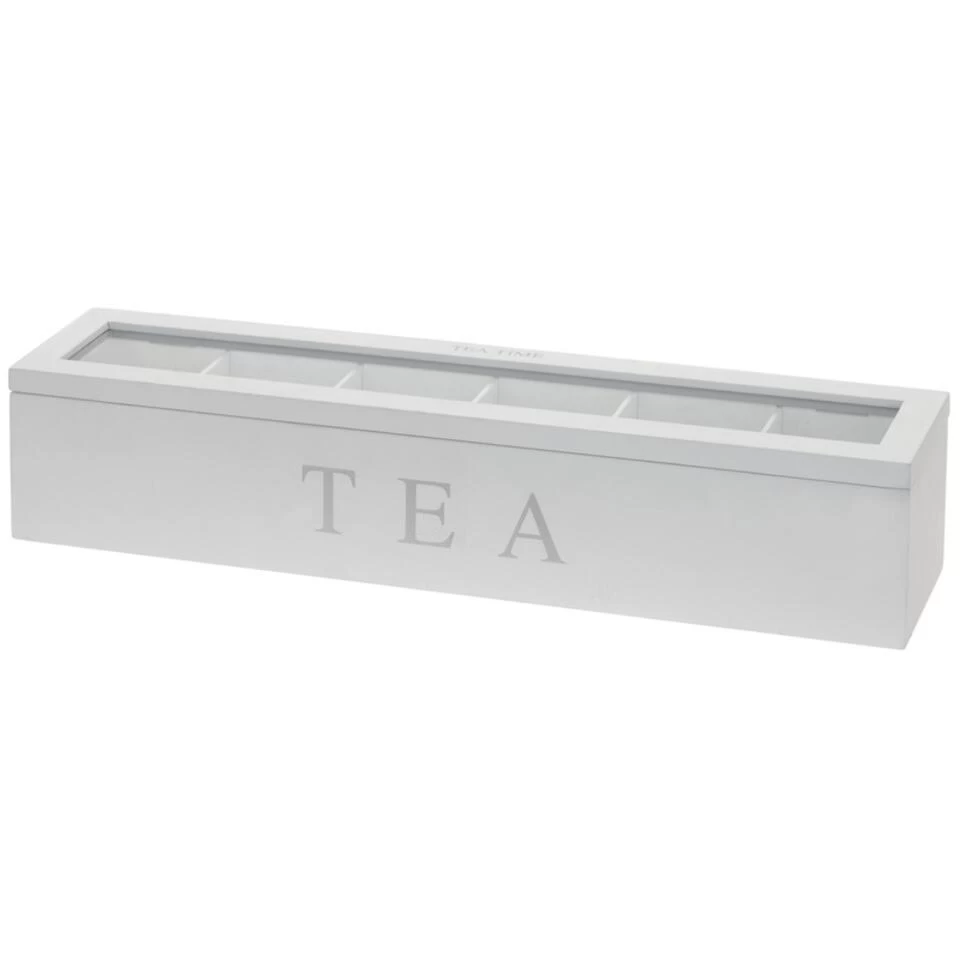 Merkloos Theedoos - Wit - Hout - 6-vaks - 43 Cm 3 Merkloos Theedoos - Wit - Hout - 6-vaks - 43 Cm