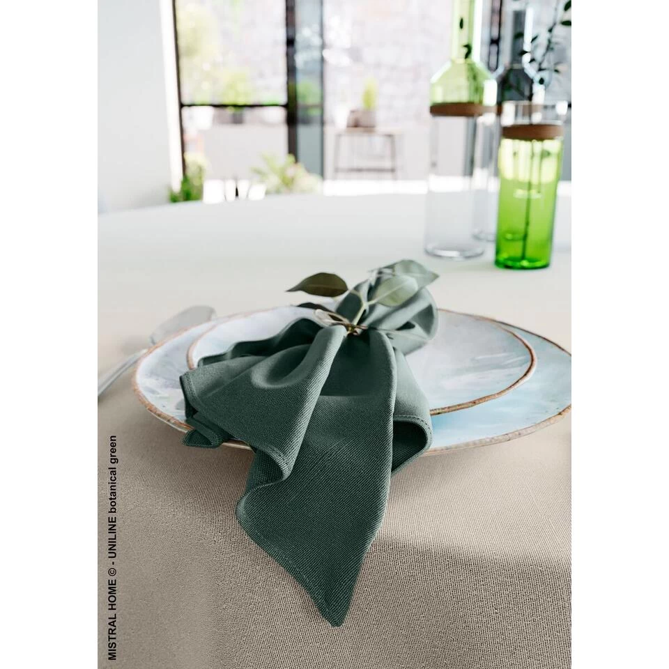 Mistral Home - Set Van 4 Servetten - 43x43 Cm - Donkergroen 4 Mistral Home - Set Van 4 Servetten - 43x43 Cm - Donkergroen - Afbeelding 2