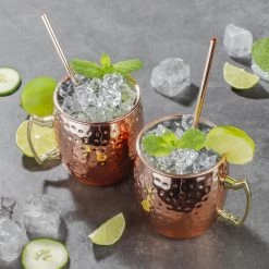 HI Set Van 2x Cocktailbekers/cocktailglazen Moscow Mule 500 Ml Met Drinkrietjes -Het originele servies. 1000021536 0103
