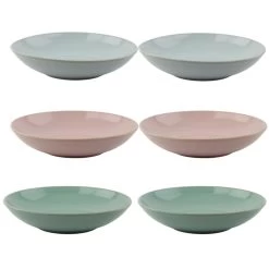 Orange85 Diepe Borden 6 Stuks Aardewerk 22 Cm Ovenbestendig Roze Blauw Groen