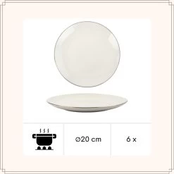 OTIX Ontbijtborden Borden Set Van 6 Stuks 20cm Wit Met Gouden Rand Porselein -Het originele servies. 1000033082 0111