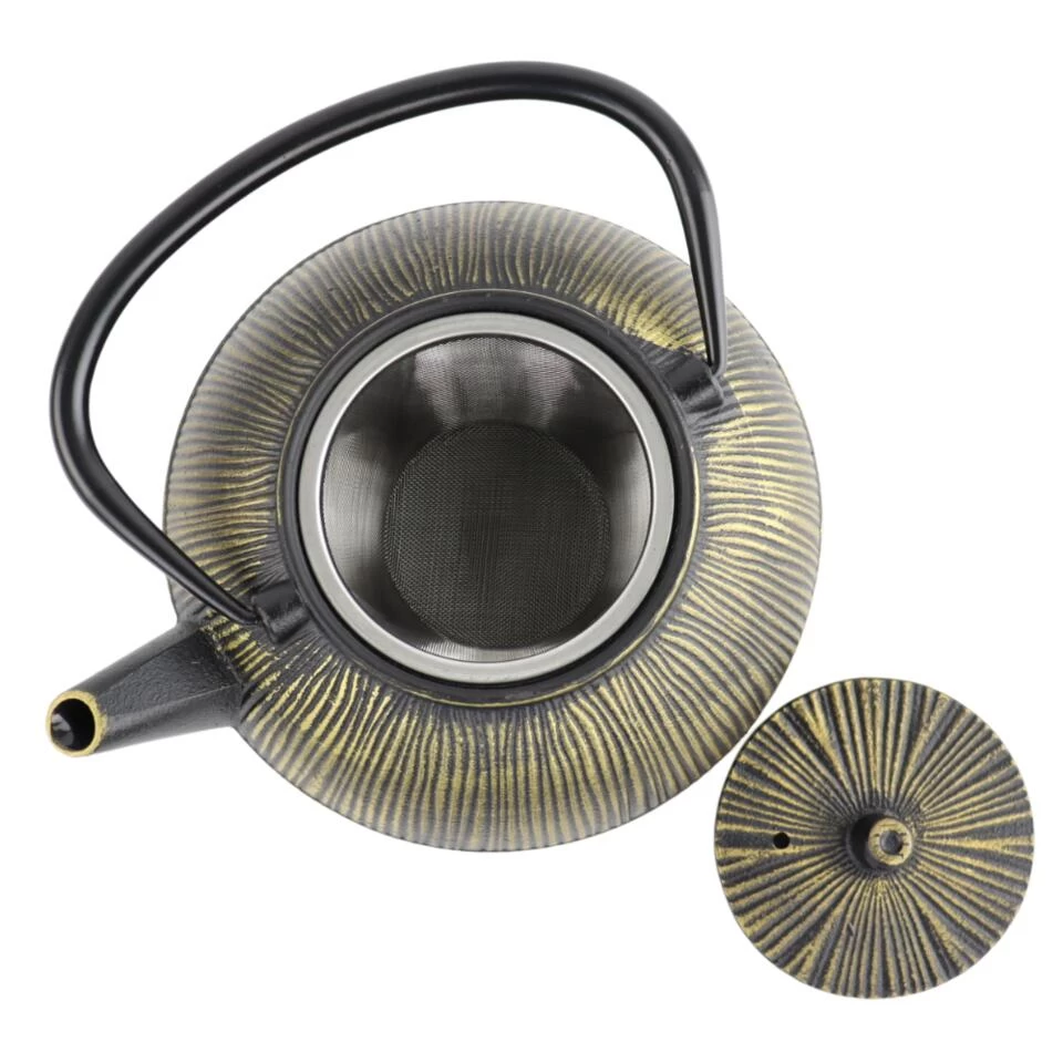 Orange85 Gietijzeren Theepot Aziatisch 0.8l Bol Zwart Met Goud 6 Orange85 Gietijzeren Theepot Aziatisch 0.8l Bol Zwart Met Goud - Afbeelding 4