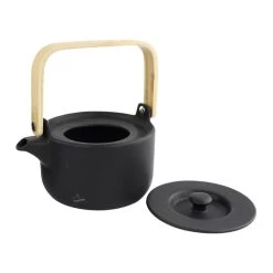 Orange85 Theepot Zwart Warmtehoudend 50cl Met 2 Kopjes Aardewerk Bamboe -Het originele servies. 1000033129 0110
