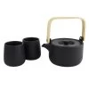 Orange85 Theepot Zwart Warmtehoudend 50cl Met 2 Kopjes Aardewerk Bamboe