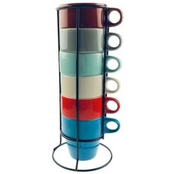 OTIX Koffiekopjes Met Houder Set Van 6 Gekleurd 300 Ml Keramiek