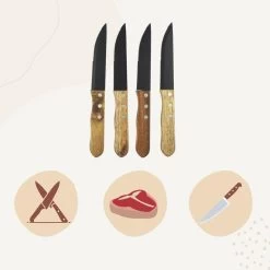 Orange85 Steakmessen Set Groot 4 Stuks Zwart 18x3x1.5 Cm Metaal Hout -Het originele servies. 1000049593 0111