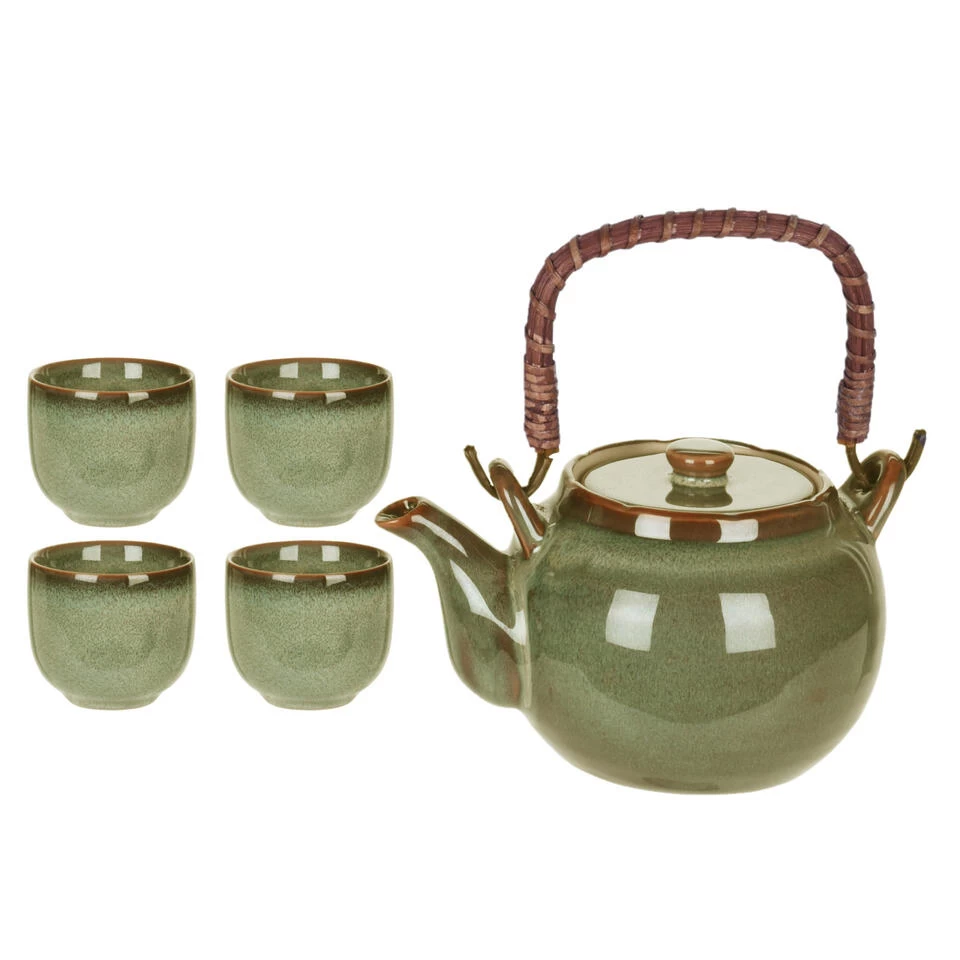 Excellent Houseware Theepot Set Met 4 Bekers Groen Keramiek 5 Excellent Houseware Theepot Set Met 4 Bekers Groen Keramiek - Afbeelding 3