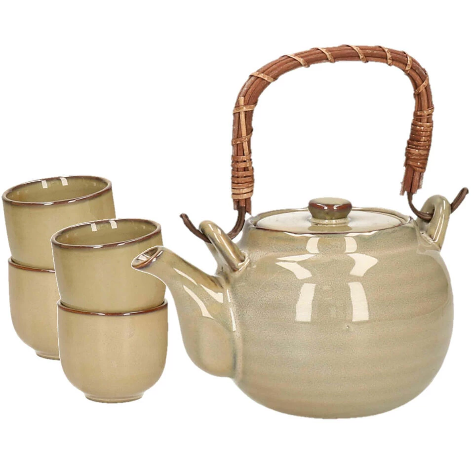 Excellent Houseware Theepot Set Met 4 Bekers Groen Keramiek 3 Excellent Houseware Theepot Set Met 4 Bekers Groen Keramiek