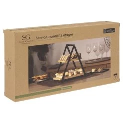 Secret De Gourmet Etagere-dienblad - 2-laags - Bamboe - Zwart/beige -Het originele servies. 1000066525 0101