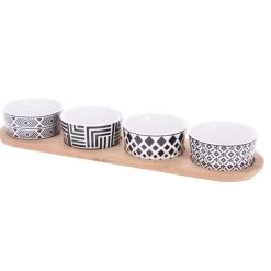 Excellent Houseware Serveerplank - Bamboe - 38x10cm - 4x Porseleinen Schaaltjes