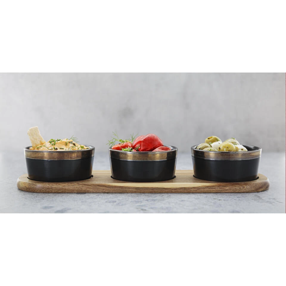 Cosy & Trendy Serveerplank - Acacia - 32 X 11 Cm - Met 3x Keramische Schaaltjes 4 Cosy & Trendy Serveerplank - Acacia - 32 X 11 Cm - Met 3x Keramische Schaaltjes - Afbeelding 2