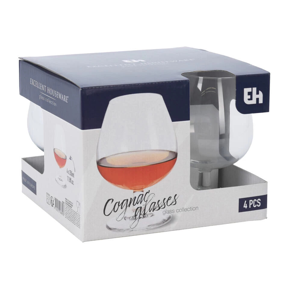 Excellent Houseware Cognac-likeur Glazen - 4 Stuks - Glas - Transparant - 350 Ml 4 Excellent Houseware Cognac-likeur Glazen - 4 Stuks - Glas - Transparant - 350 Ml - Afbeelding 2