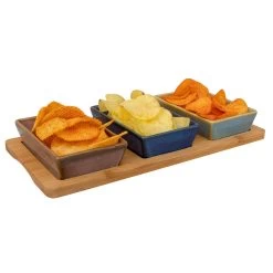 Billiet Serveerplank Bamboe - Met 3x Luxe Schaaltjes - 31 X 15 Cm -Het originele servies. 1000068478 0102