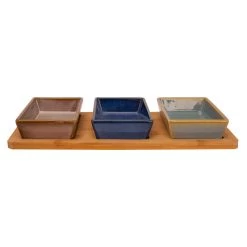 Billiet Serveerplank Bamboe - Met 3x Luxe Schaaltjes - 31 X 15 Cm