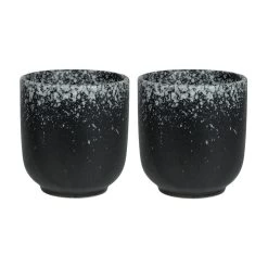 Krumble Koffie Kopje - 200 Ml - Keramiek - Zwart Met Witte Spetters - Set Van 2