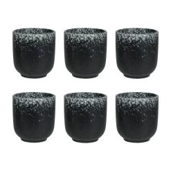 Krumble Koffie Mok - 200 Ml - Keramiek - Zwart Met Witte Spetters - Set Van 6