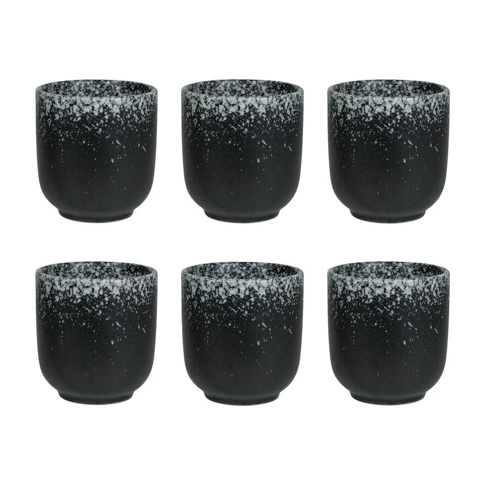 Krumble Koffie Mok - 200 Ml - Keramiek - Zwart Met Witte Spetters - Set Van 6 3 Krumble Koffie Mok - 200 Ml - Keramiek - Zwart Met Witte Spetters - Set Van 6