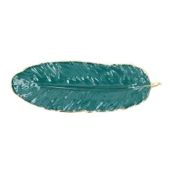 QUVIO Schaal Met Veer Vorm - 37 Cm - Donkergroen -Het originele servies. 1000071525 0102