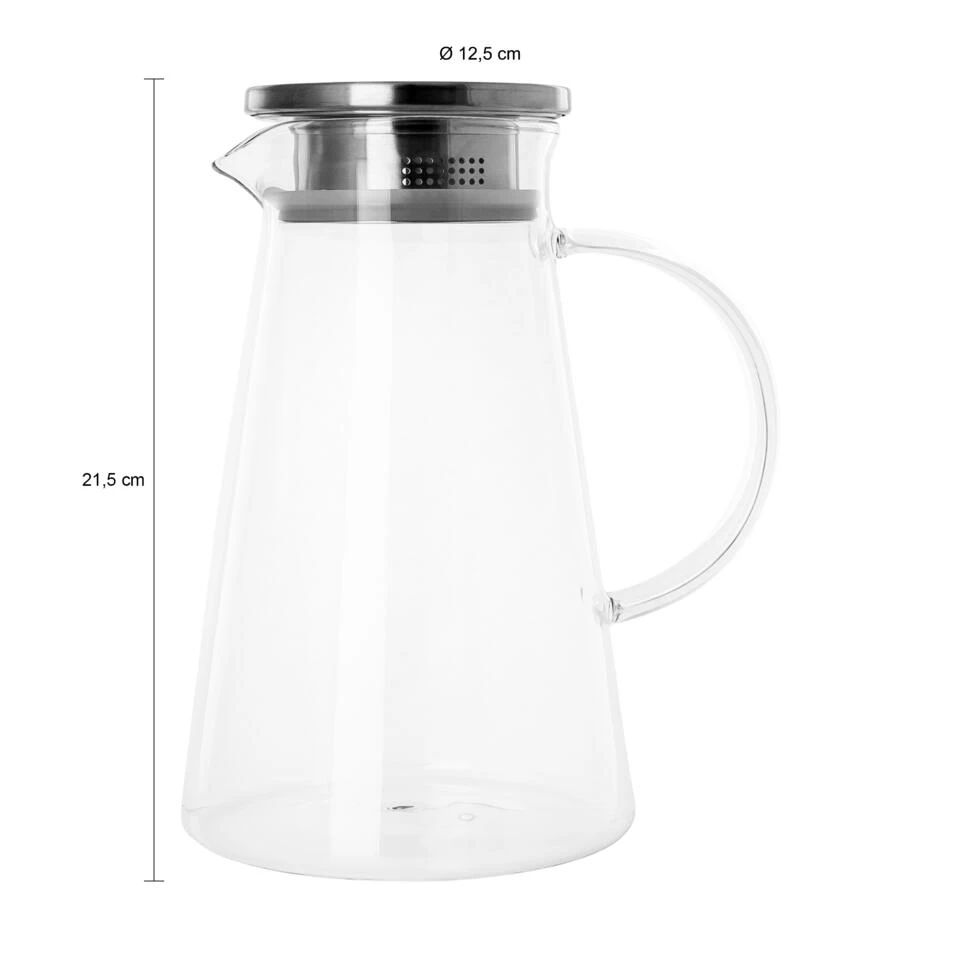 Krumble Karaf Met Filter, Handvat En Aluminium Deksel - 1,2 L - Glas 5 Krumble Karaf Met Filter, Handvat En Aluminium Deksel - 1,2 L - Glas - Afbeelding 3