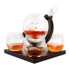 Aretica Luxe Whiskey Karaf Wereldbol Met 4 Glazen -Het originele servies. 1000071534 0103