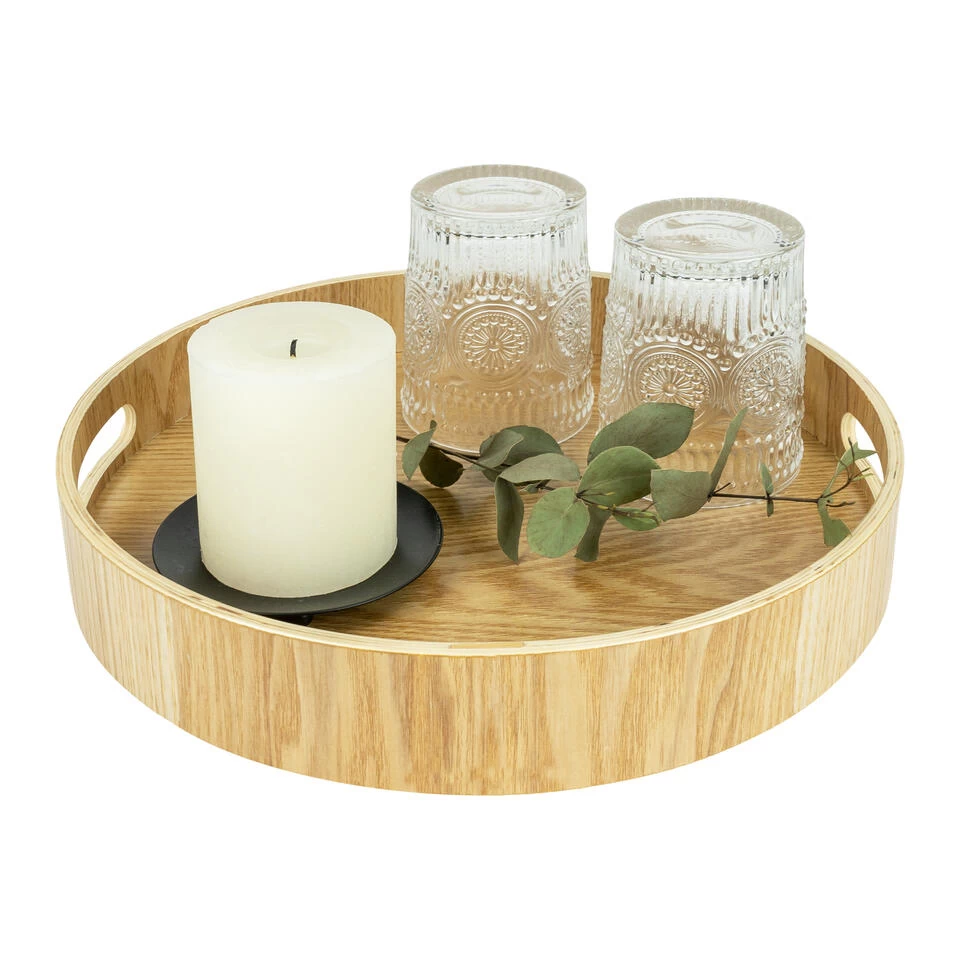 QUVIO Dienblad Decoratie Rond Met Handvaten - 30 Cm - Hout - Bruin 3 QUVIO Dienblad Decoratie Rond Met Handvaten - 30 Cm - Hout - Bruin