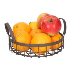 QUVIO Mand Met Handvaten Rond - Metaal - Bruin -Het originele servies. 1000071570 0100