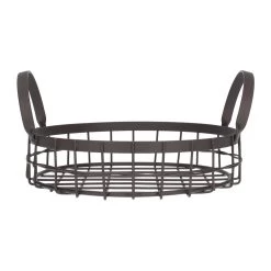 QUVIO Mand Met Handvaten Rond - Metaal - Bruin