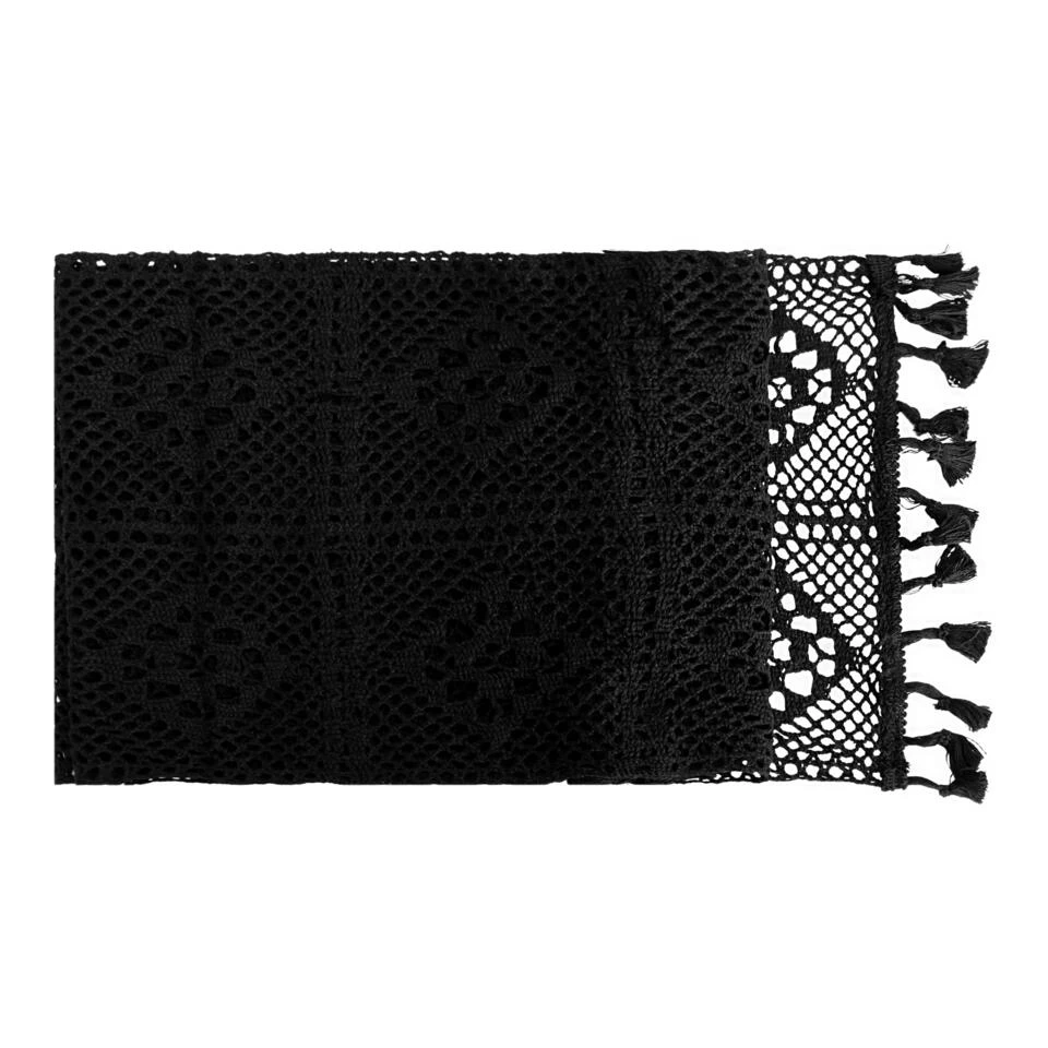 QUVIO Tafelloper Gehaakt Met Fransjes - 300 X 24 Cm - Katoen - Zwart 5 QUVIO Tafelloper Gehaakt Met Fransjes - 300 X 24 Cm - Katoen - Zwart - Afbeelding 3