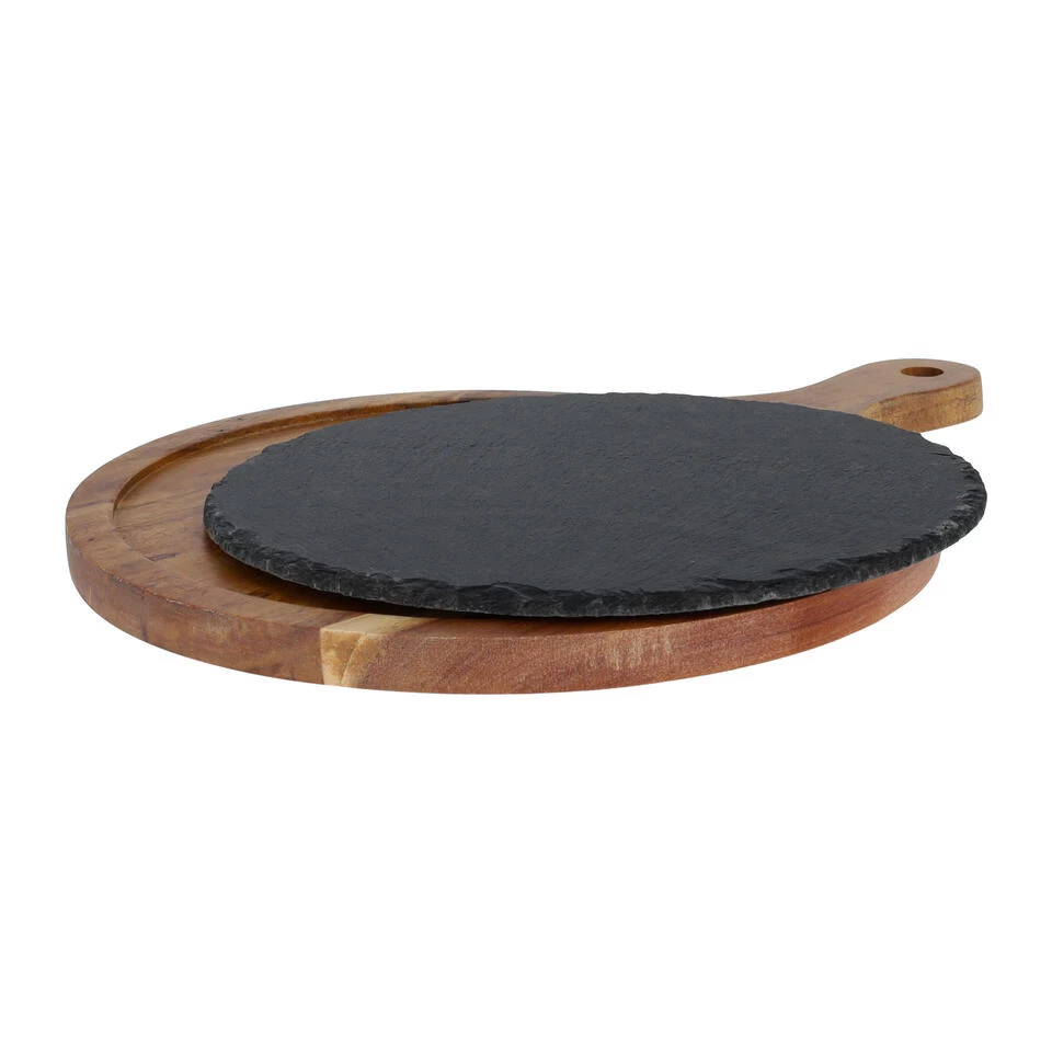 Krumble Serveerplank Rond - M - Hout En Leisteen 5 Krumble Serveerplank Rond - M - Hout En Leisteen - Afbeelding 3