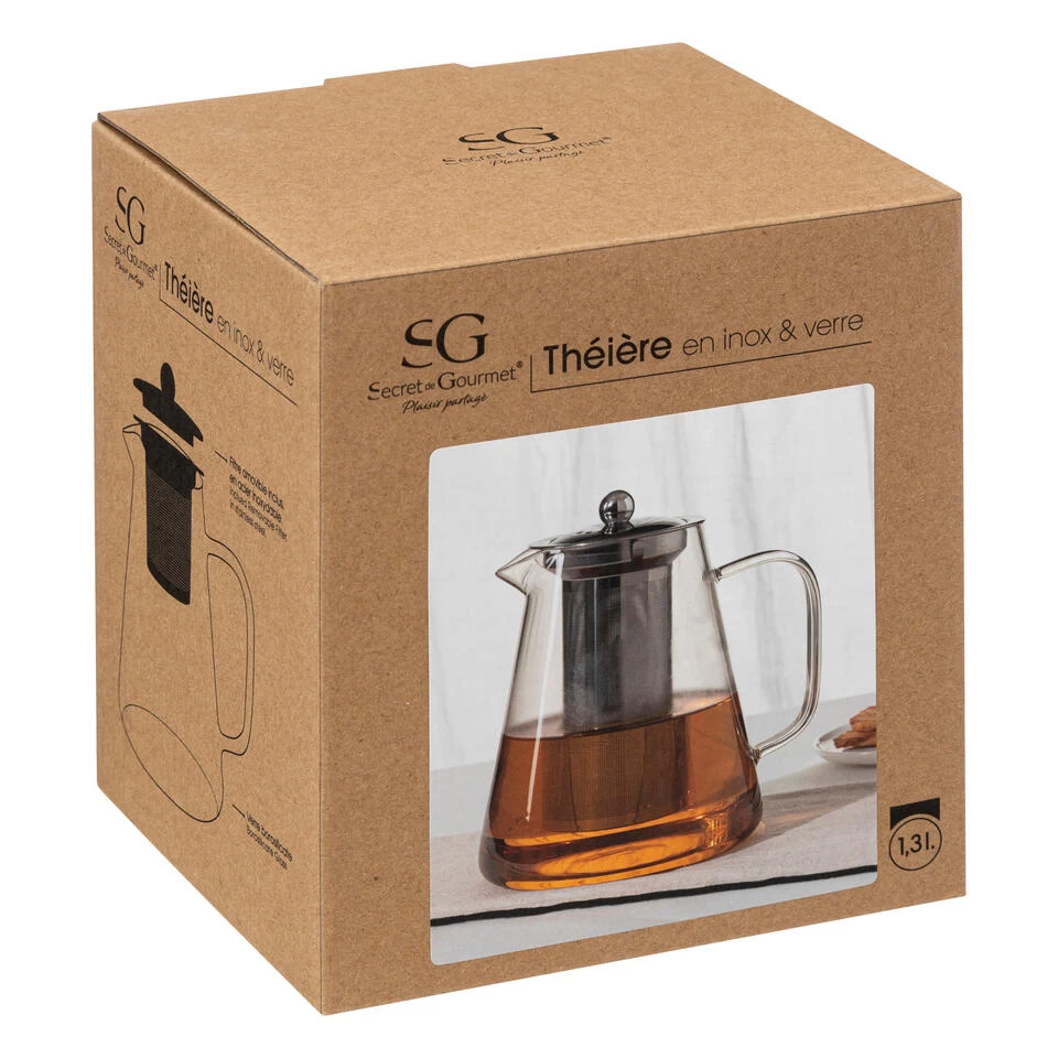 Secret De Gourmet - Theepot - Glas/rvs - Met Filter - 1300 Ml 6 Secret De Gourmet - Theepot - Glas/rvs - Met Filter - 1300 Ml - Afbeelding 4