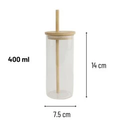 Orange85 Drinkglazen Met Bamboo Deksel Met Rietje 2 Stuks 400 Ml Waterglazen -Het originele servies. 1000077224 0110