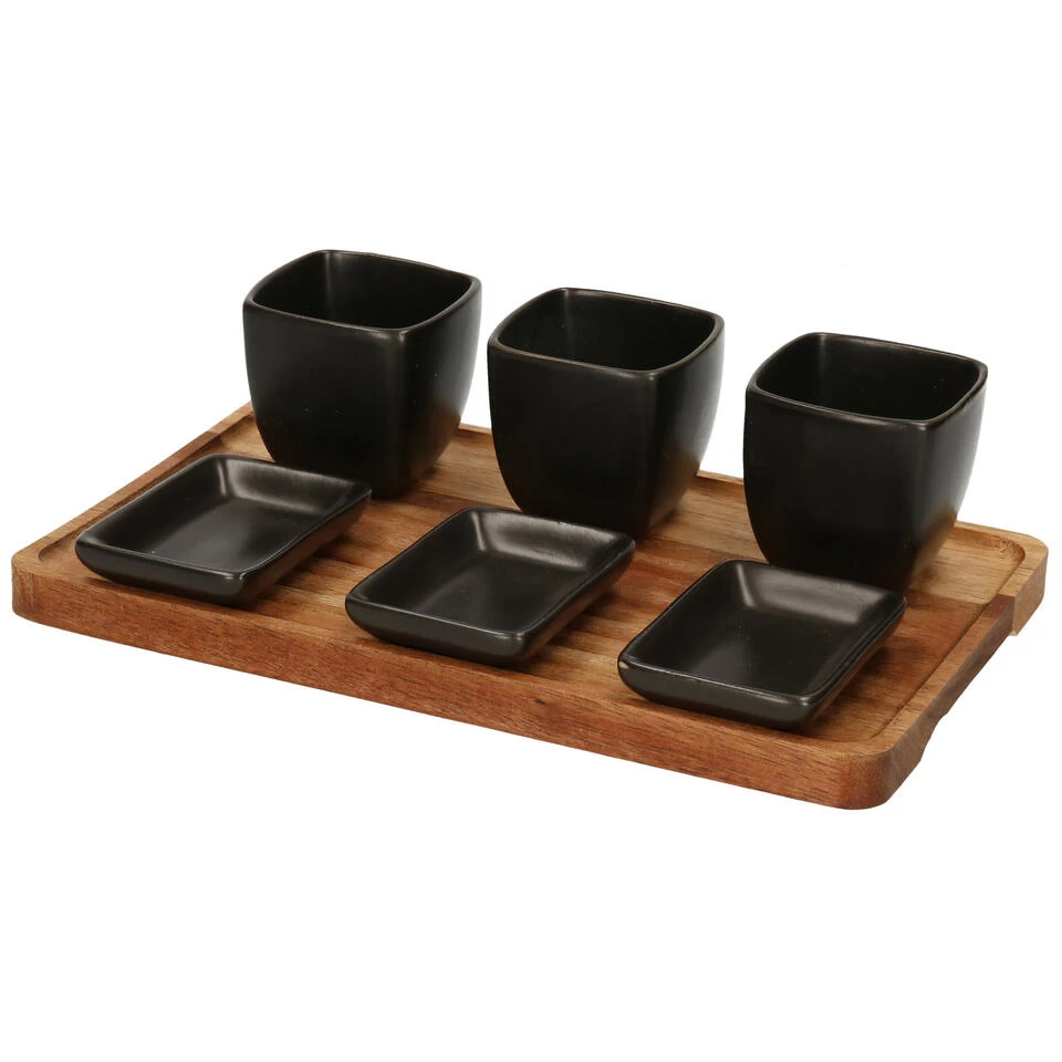 Excellent Houseware Serveerplank Met 3 Tapas Schaaltjes - Hout - 25 X 16 Cm 3 Excellent Houseware Serveerplank Met 3 Tapas Schaaltjes - Hout - 25 X 16 Cm