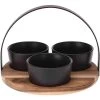 Excellent Houseware Serveerplank - Rond - 3 Schaaltjes - Hout - 22 Cm -Het originele servies. 1000086908