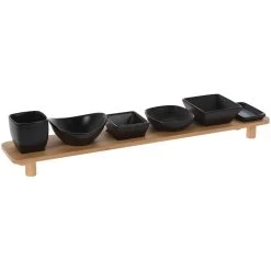 Excellent Houseware Serveerplank Met 6 Tapas Schaaltjes - Hout - 50 X 8 Cm