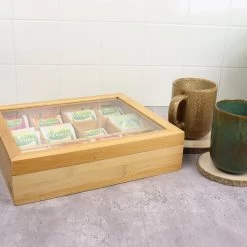 Orange85 Theedoos Theekist 12 Vaks Aanpasbaar Tot 6 Vaks Hout 23x28x7cm Bamboe -Het originele servies. 1000087953 0101