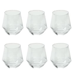 OTIX Waterglazen Set Van 6 300ml Diamant Vorm Transparant Glas