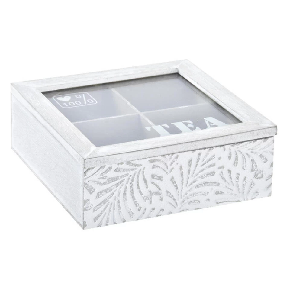 Items Theedoos/theekist Leaves - Hout - Wit - 4 Vakken 3 Items Theedoos/theekist Leaves - Hout - Wit - 4 Vakken