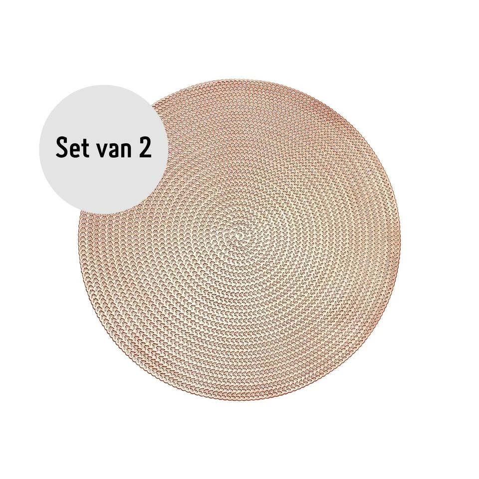 Krumble Placemat Rond - PVC - Rosegoud - Set Van 2 3 Krumble Placemat Rond - PVC - Rosegoud - Set Van 2