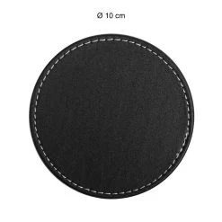 QUVIO 6 Leren Onderzetters Rond Met Houder - Zwart -Het originele servies. 1000099179 0102