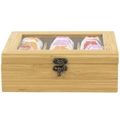 HI Theedoos/kist - 6-vaks - Bamboe Hout - 21 X 17 X 8 Cm -Het originele servies. 12a8911a5b1a48eab6e717aced83df4f