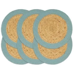 VidaXL Placemats 6 St 38 Cm Jute En Katoen Natuurlijk En Groen