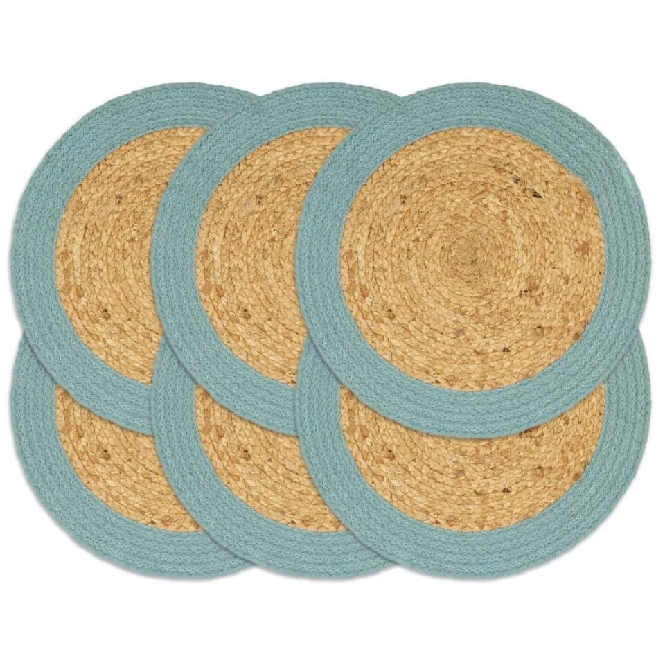 VidaXL Placemats 6 St 38 Cm Jute En Katoen Natuurlijk En Groen 3 VidaXL Placemats 6 St 38 Cm Jute En Katoen Natuurlijk En Groen