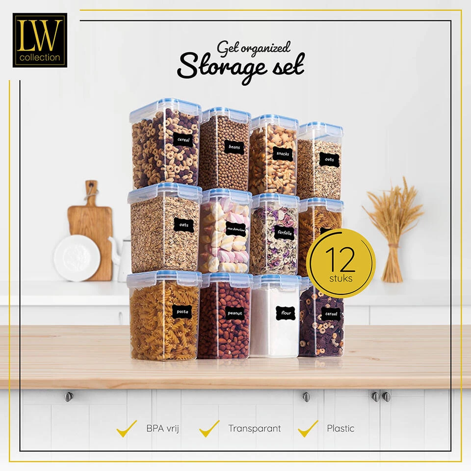 LW Collection Voorraadpotten 12 Stuks Met Stickers 1.6L 4 LW Collection Voorraadpotten 12 Stuks Met Stickers 1.6L - Afbeelding 2
