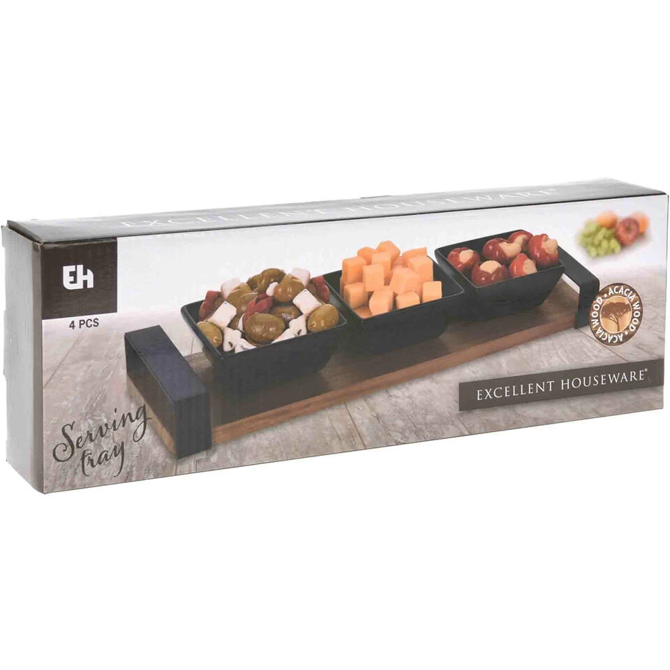 Excellent Houseware Serveerplank Met 3 Tapas Schaaltjes - Hout - 32 X 10 Cm 4 Excellent Houseware Serveerplank Met 3 Tapas Schaaltjes - Hout - 32 X 10 Cm - Afbeelding 2